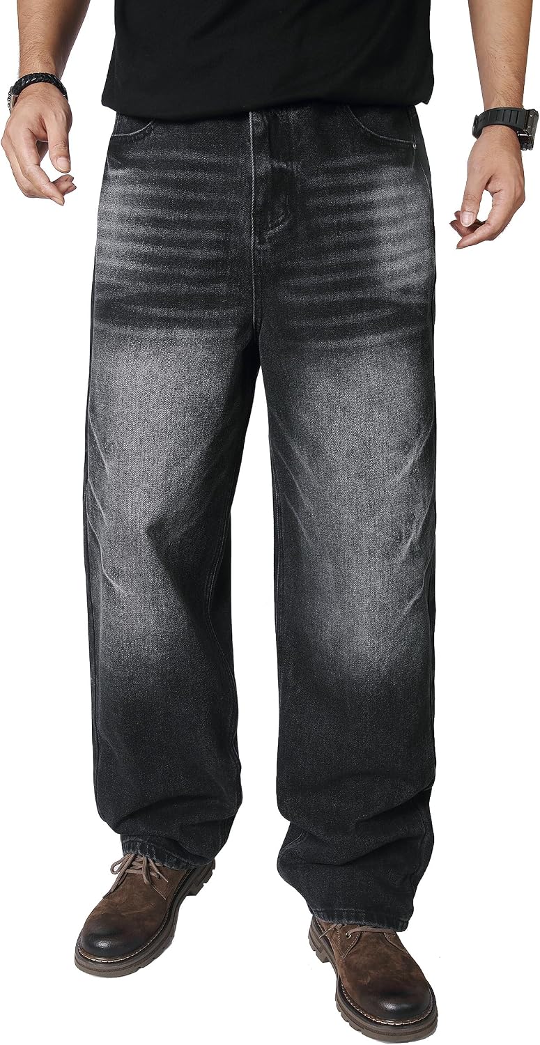 AITITIA Men's Wash Wide Leg Baggy Jeans