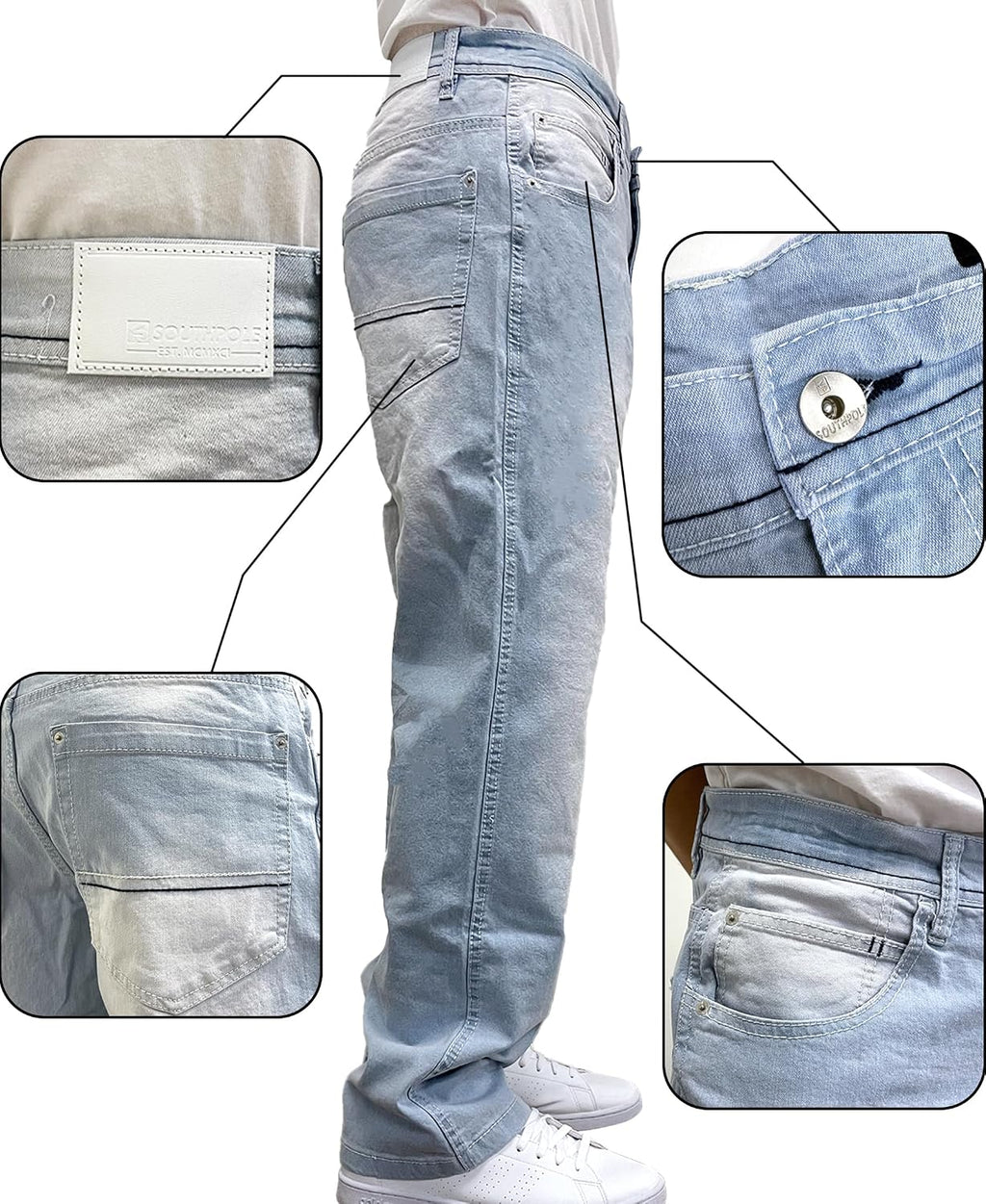 Southpole Mens Mid Rise Stretchable Straight Relaxed Fit Cross Hatch Denim Pants