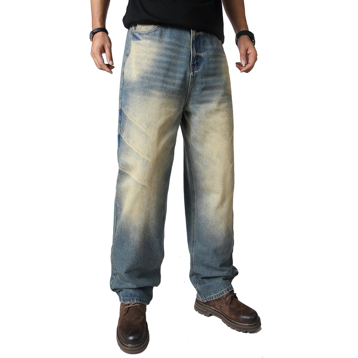 AITITIA Men's Wash Wide Leg Baggy Jeans