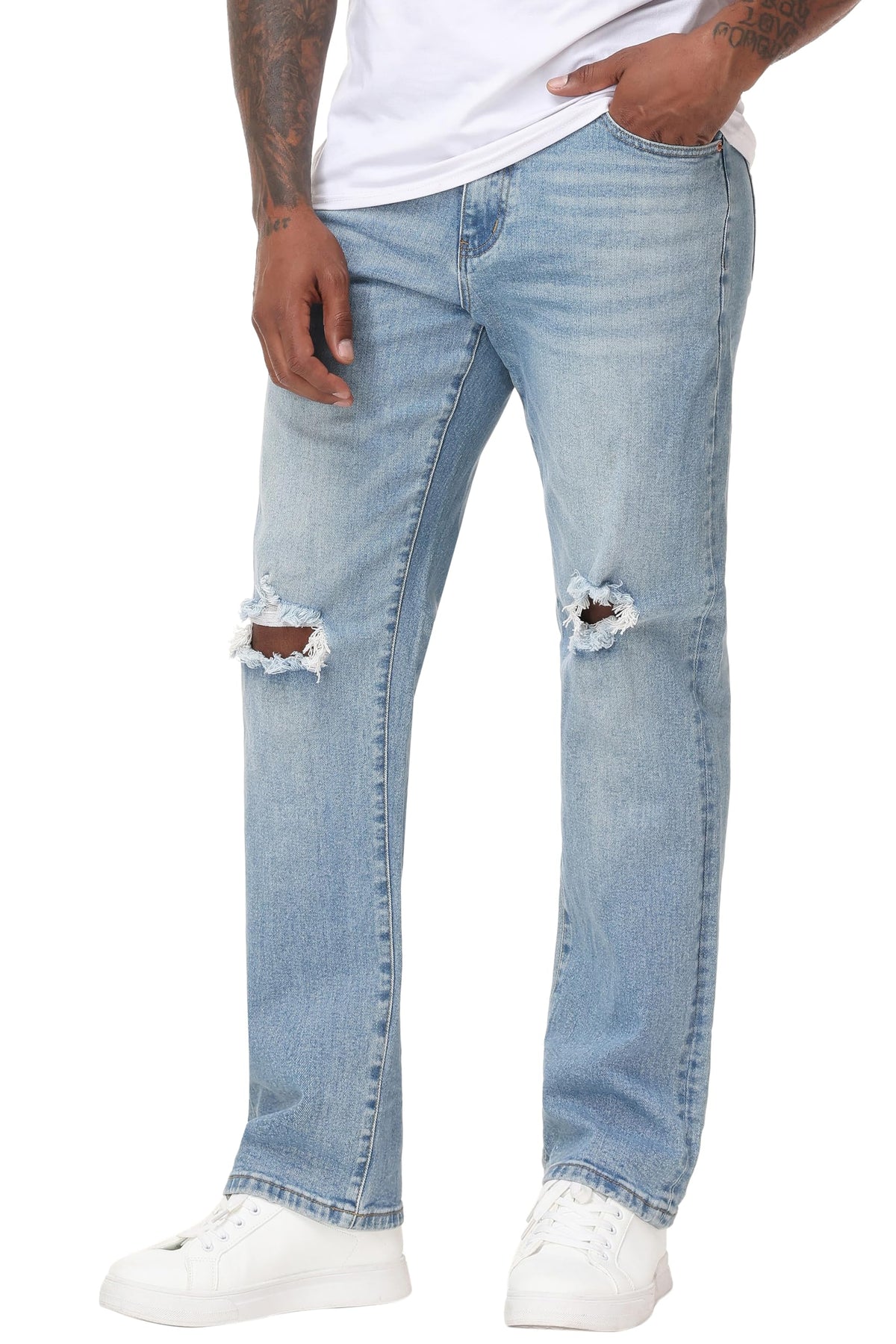 MZNBURAM Men's Stretch Relaxed Fit Straight-Leg Cotton Fashion Comfort Flex Waist Denim Pants Jeans
