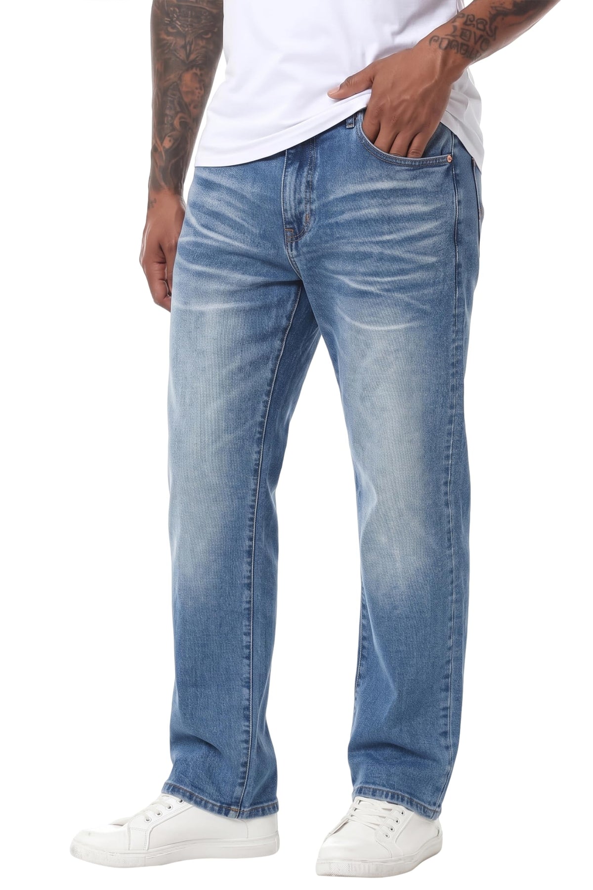 MZNBURAM Men's Stretch Relaxed Fit Straight-Leg Cotton Fashion Comfort Flex Waist Denim Pants Jeans