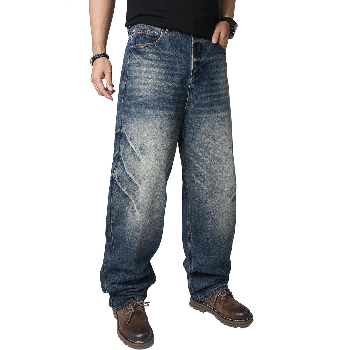 AITITIA Men's Wash Wide Leg Baggy Jeans