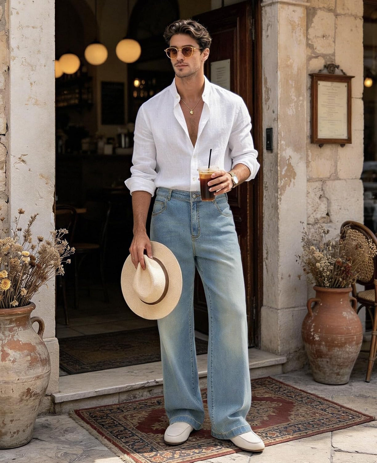Mens Bootcut Baggy Jeans Stretch Flared Wide Leg Old Money Jeans Lightweight Breathable Vintage Stylish Casual Denim Pants