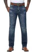 MZNBURAM Men's Stretch Regular Fit Straight-Leg Jeans - Cowboy Cotton Fashion Comfort Flex Waist Denim Pants