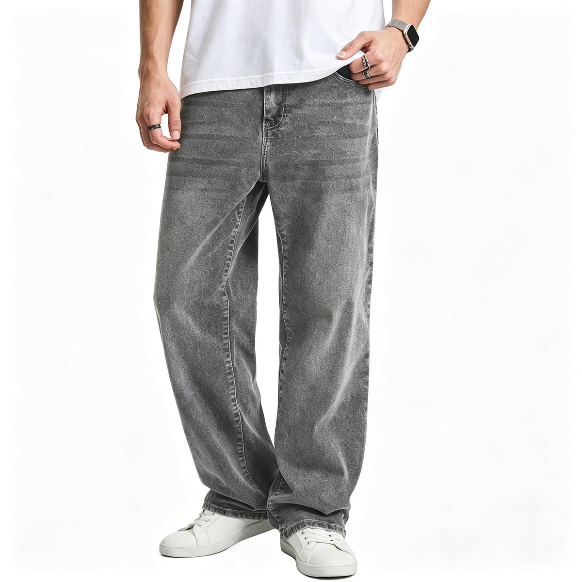 JMIERR Men's Baggy Denim Pants Stretch Wide Leg Jeans