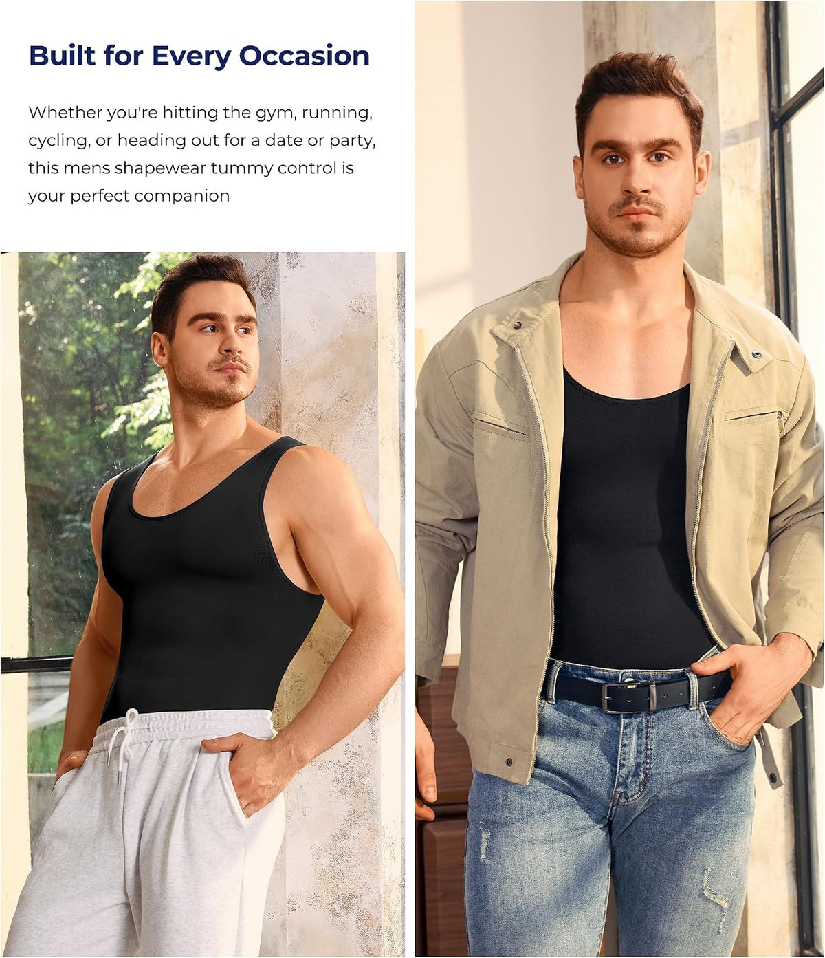 TAILONG Mens Shapewear Tummy Control Bodysuit Sleeveless Compression Shirts Slimming Body Shaper Fajas Para Hombres