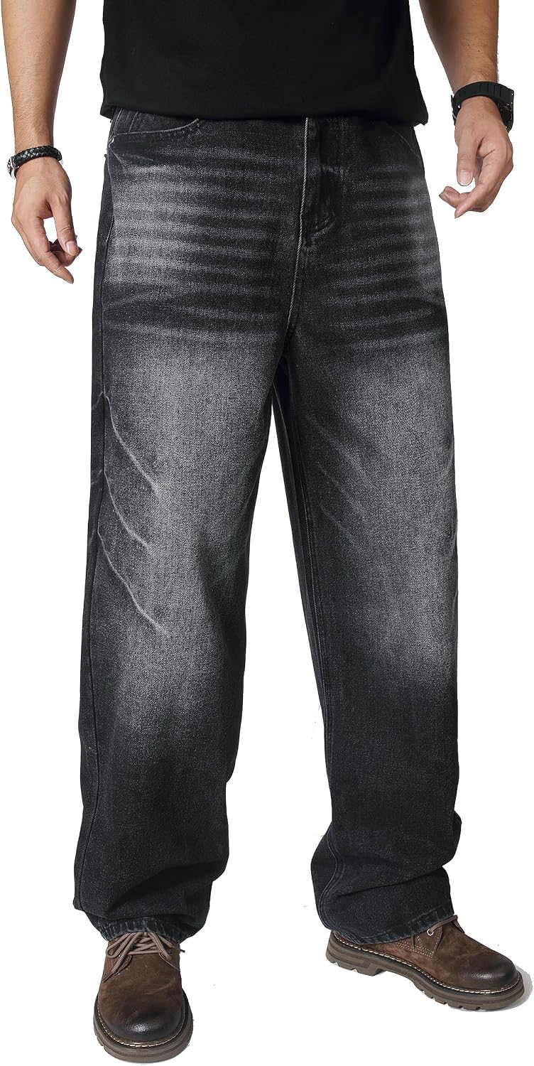AITITIA Men's Wash Wide Leg Baggy Jeans
