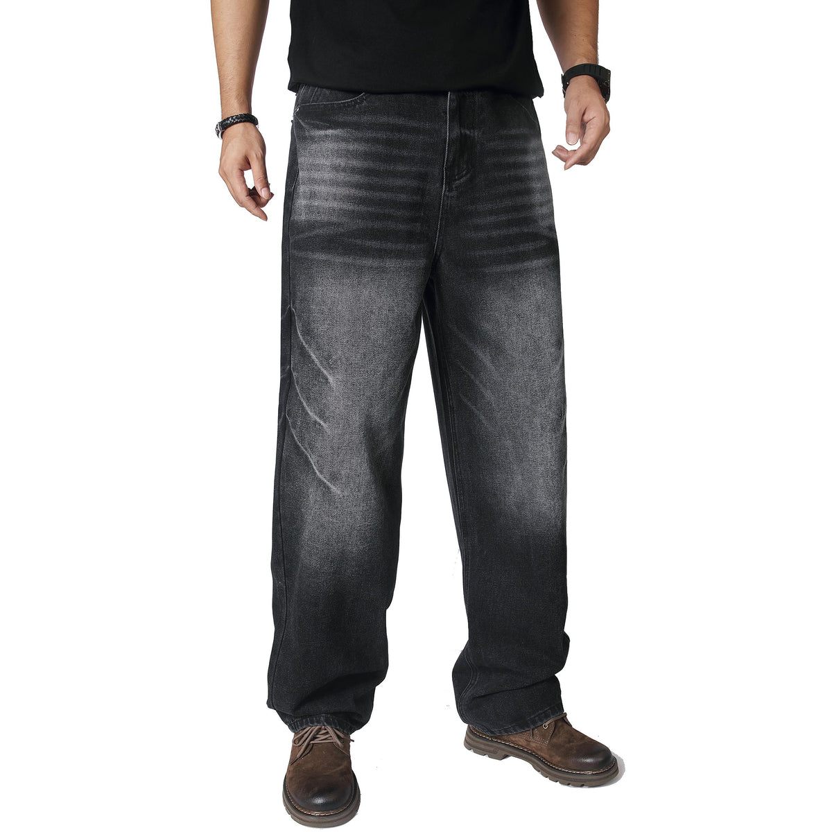AITITIA Men's Wash Wide Leg Baggy Jeans