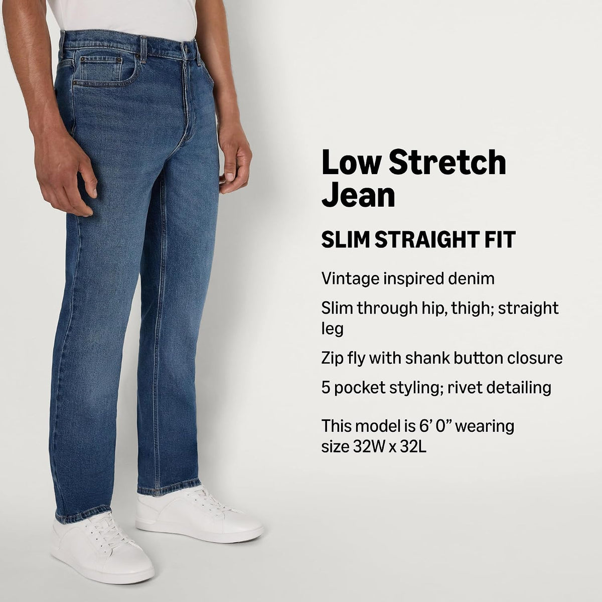 Amazon Essentials Men's Low Stretch Slim Straight Denim Jeans, Vintage Inspired
