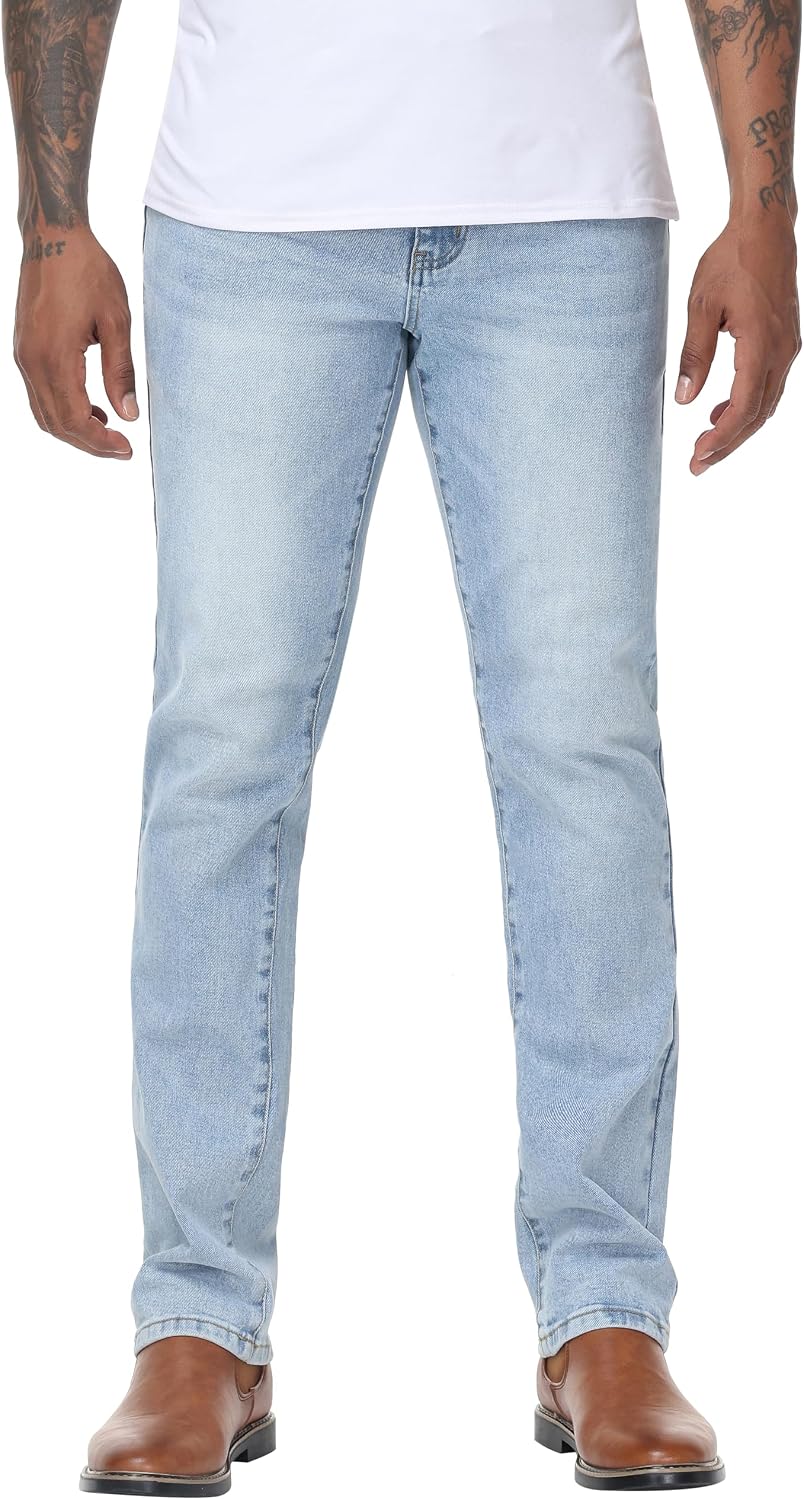 MZNBURAM Men's Stretch Regular Fit Straight-Leg Jeans - Cowboy Cotton Fashion Comfort Flex Waist Denim Pants