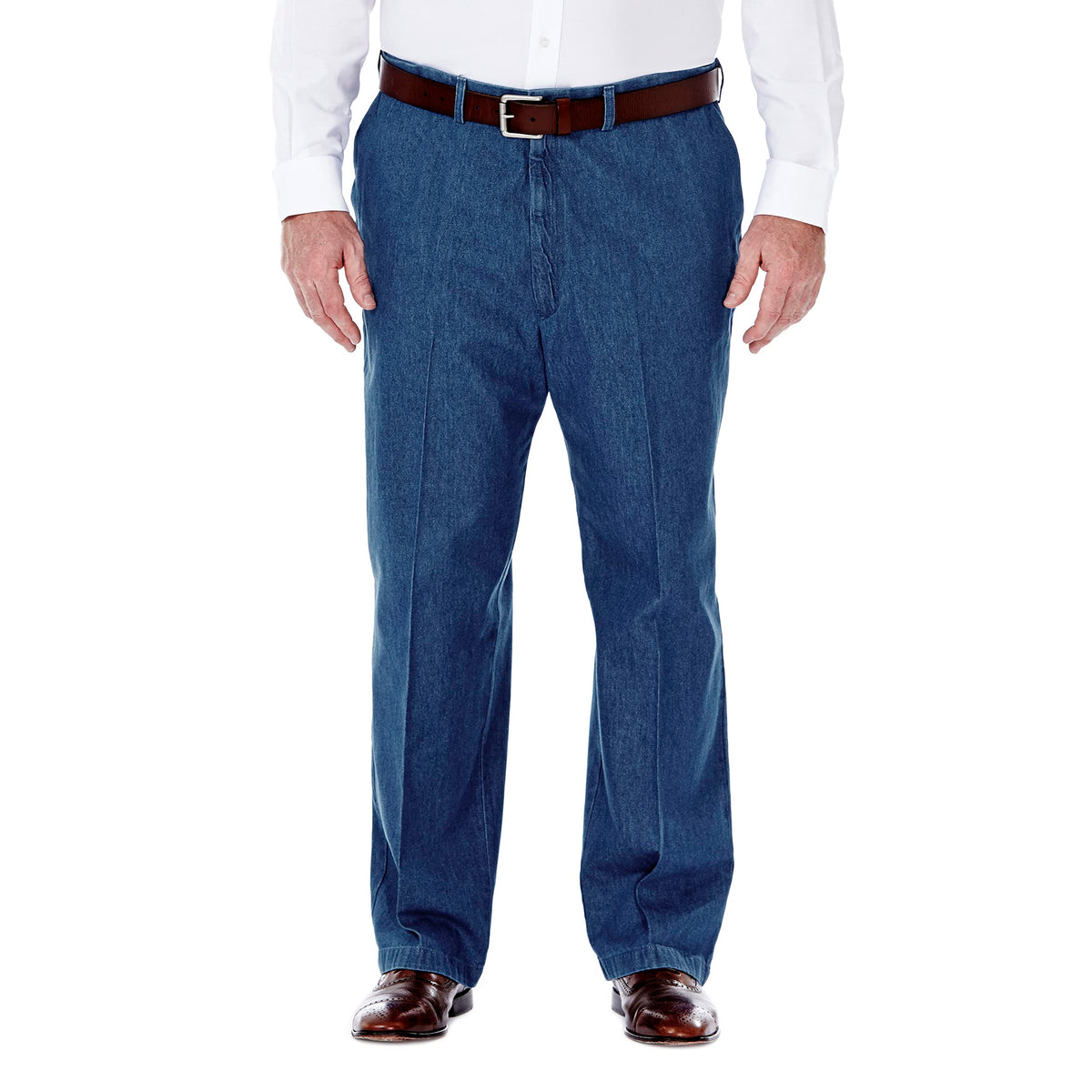 Haggar Men's Work To Weekend No Iron Denim Flat Front & Pleat Pant - Regular and Big & Tall Sizes