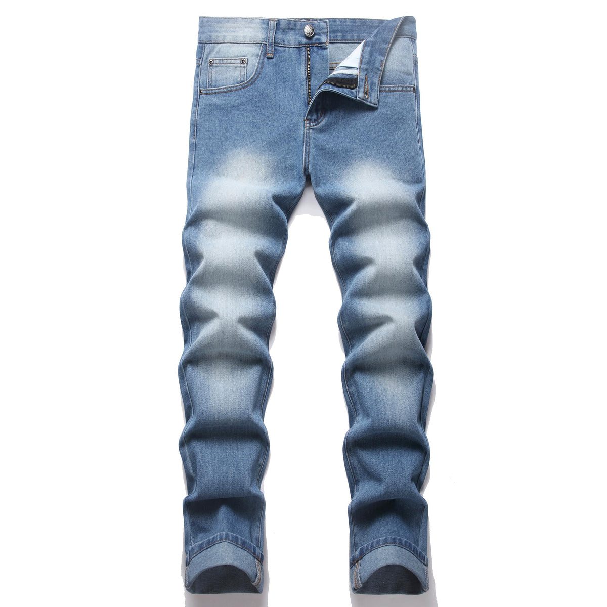 OIIIO Men's Ripped Slim Fit Straight Leg Jean Denim Pant