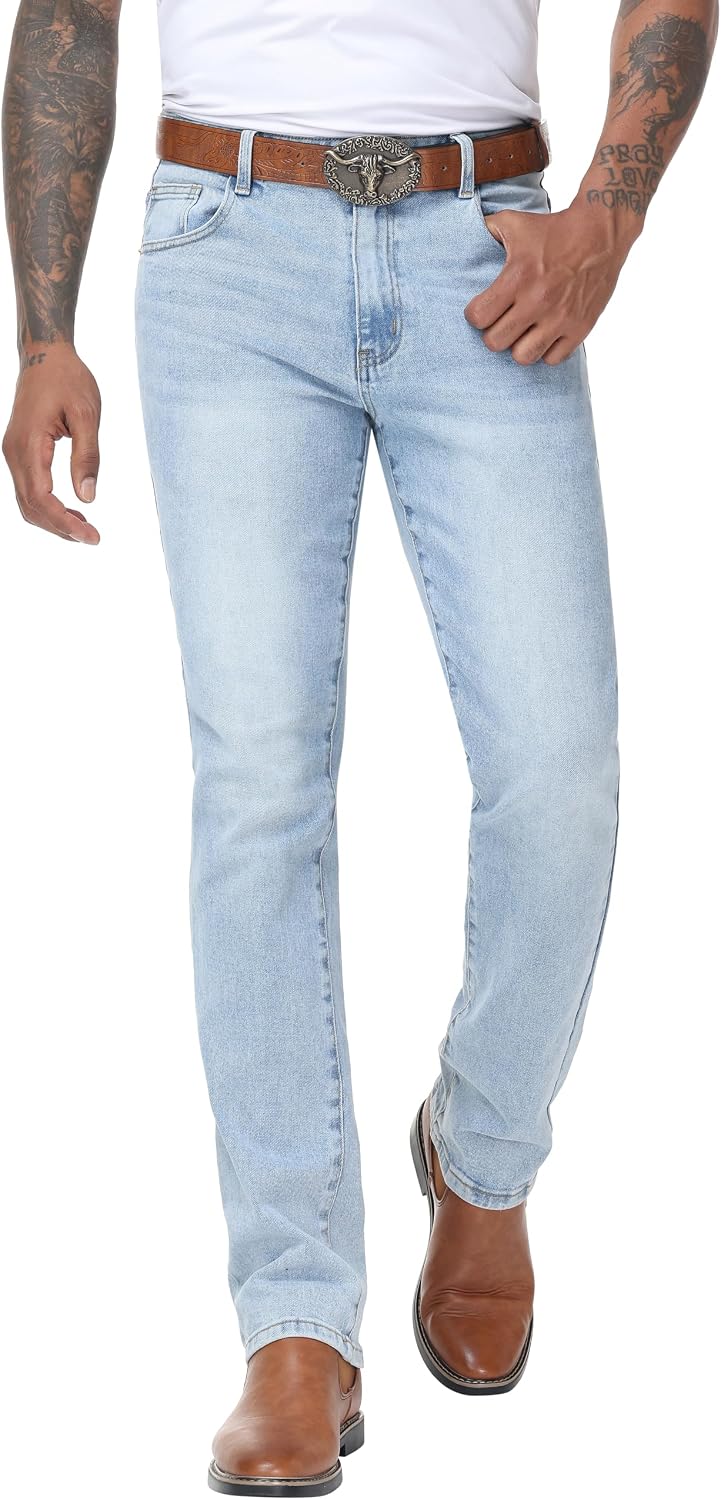 MZNBURAM Men's Stretch Regular Fit Straight-Leg Jeans - Cowboy Cotton Fashion Comfort Flex Waist Denim Pants