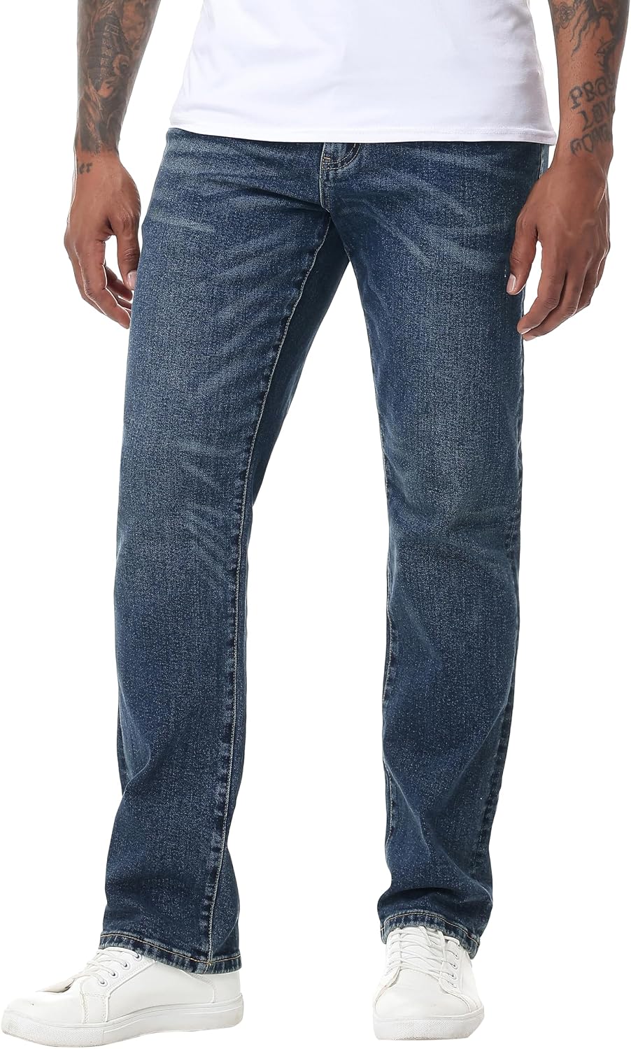 MZNBURAM Men's Stretch Relaxed Fit Straight-Leg Cotton Fashion Comfort Flex Waist Denim Pants Jeans