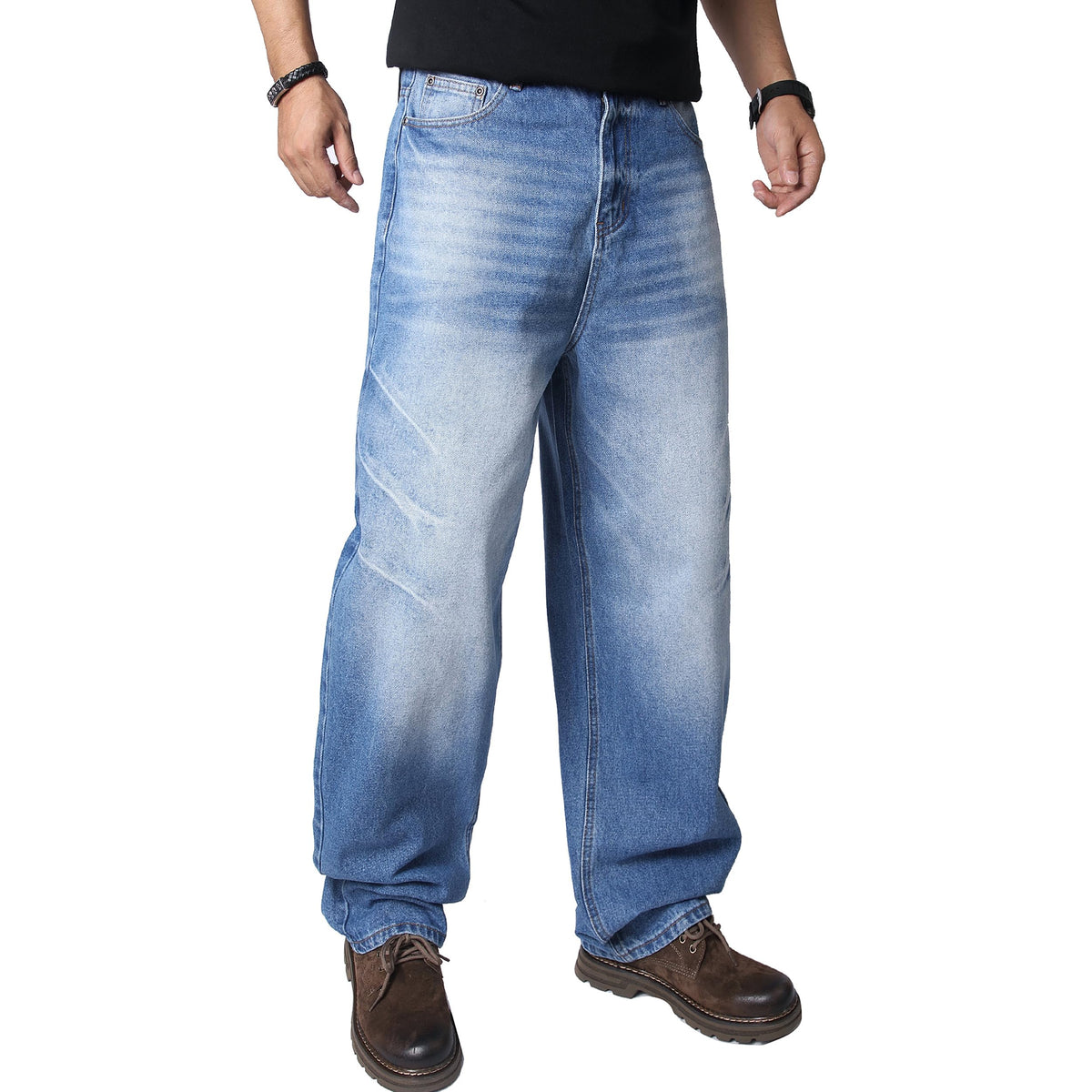 AITITIA Men's Wash Wide Leg Baggy Jeans