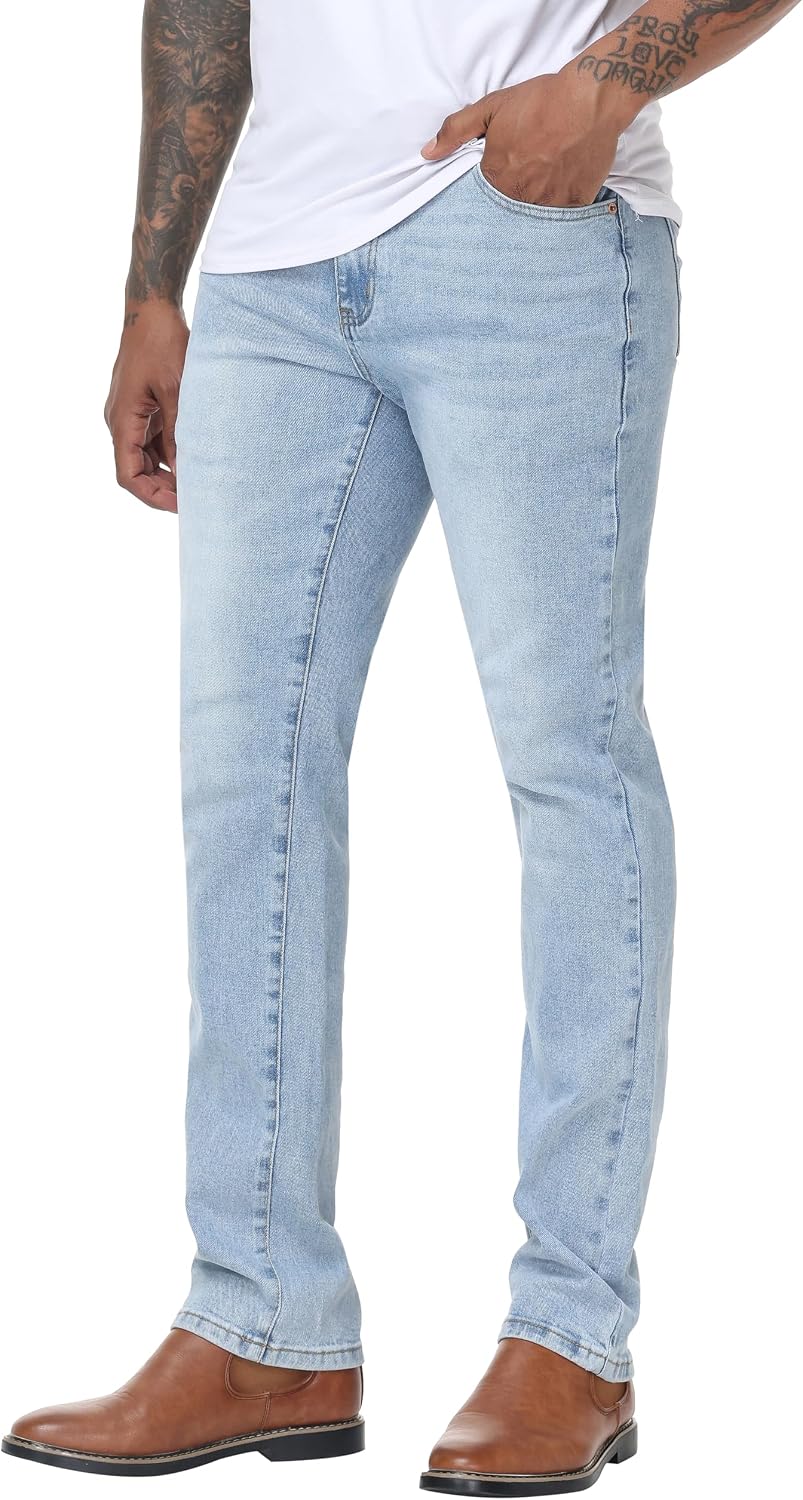 MZNBURAM Men's Stretch Regular Fit Straight-Leg Jeans - Cowboy Cotton Fashion Comfort Flex Waist Denim Pants