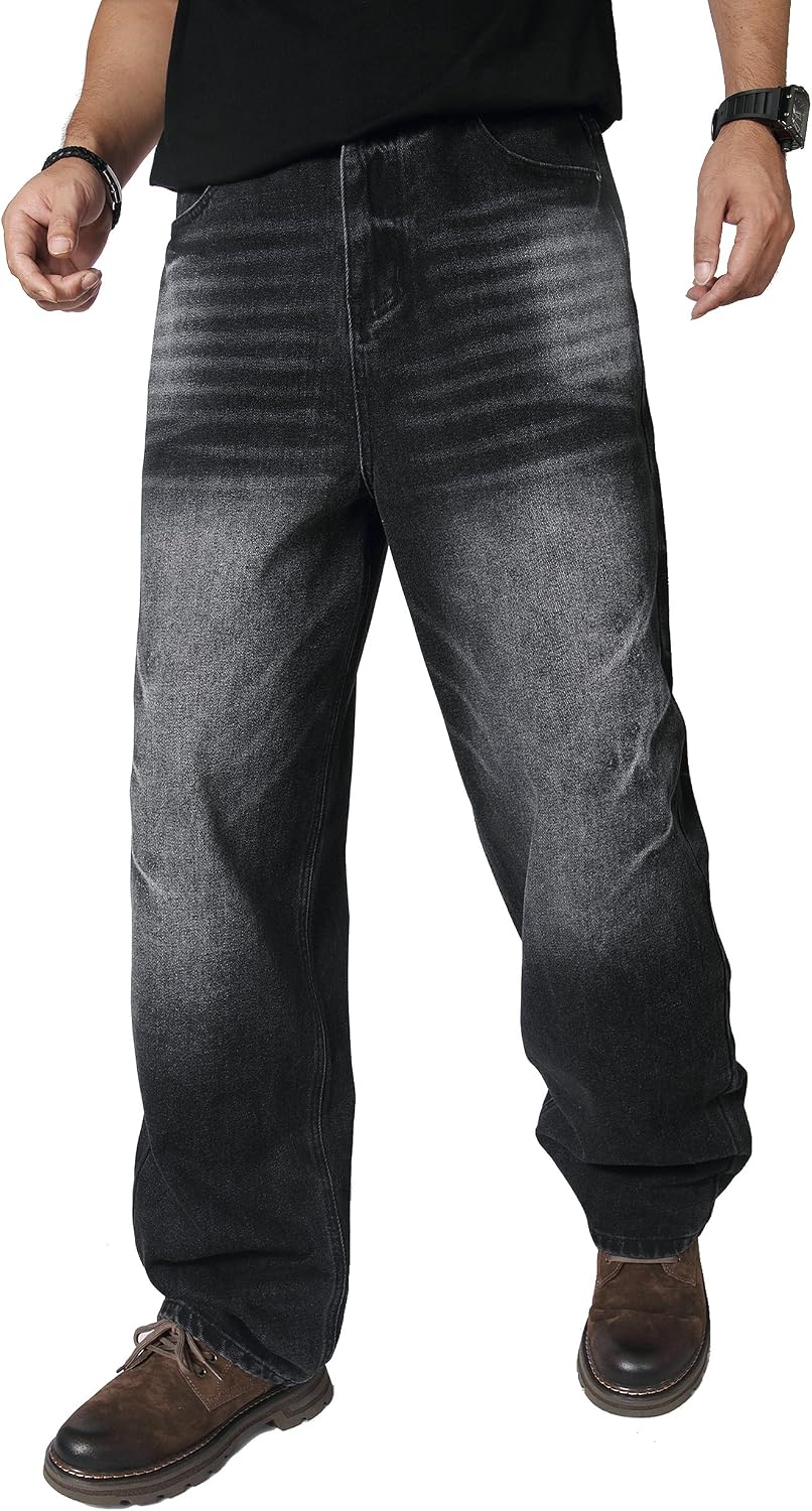 AITITIA Men's Wash Wide Leg Baggy Jeans