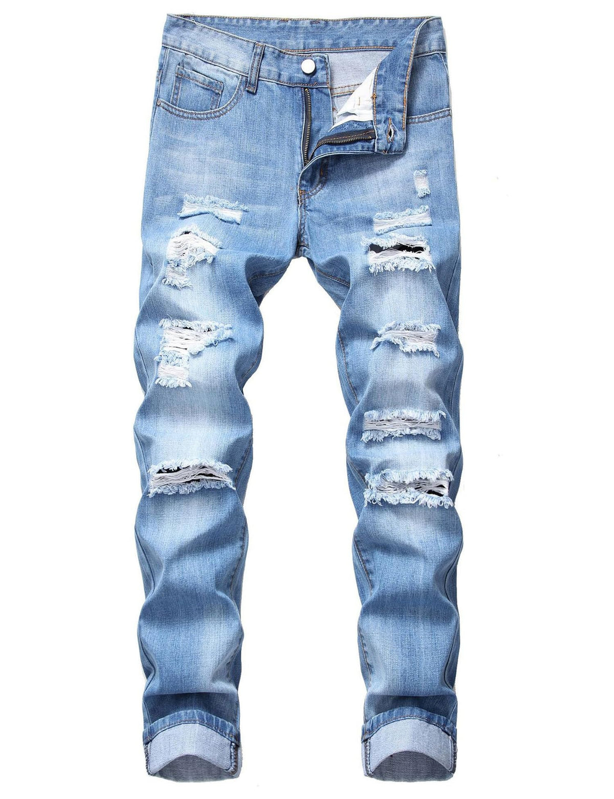 Men's Jeans Slim Fit Stretch Skinny Ripped Jeans for Men Stacked Distressed Straight Pants