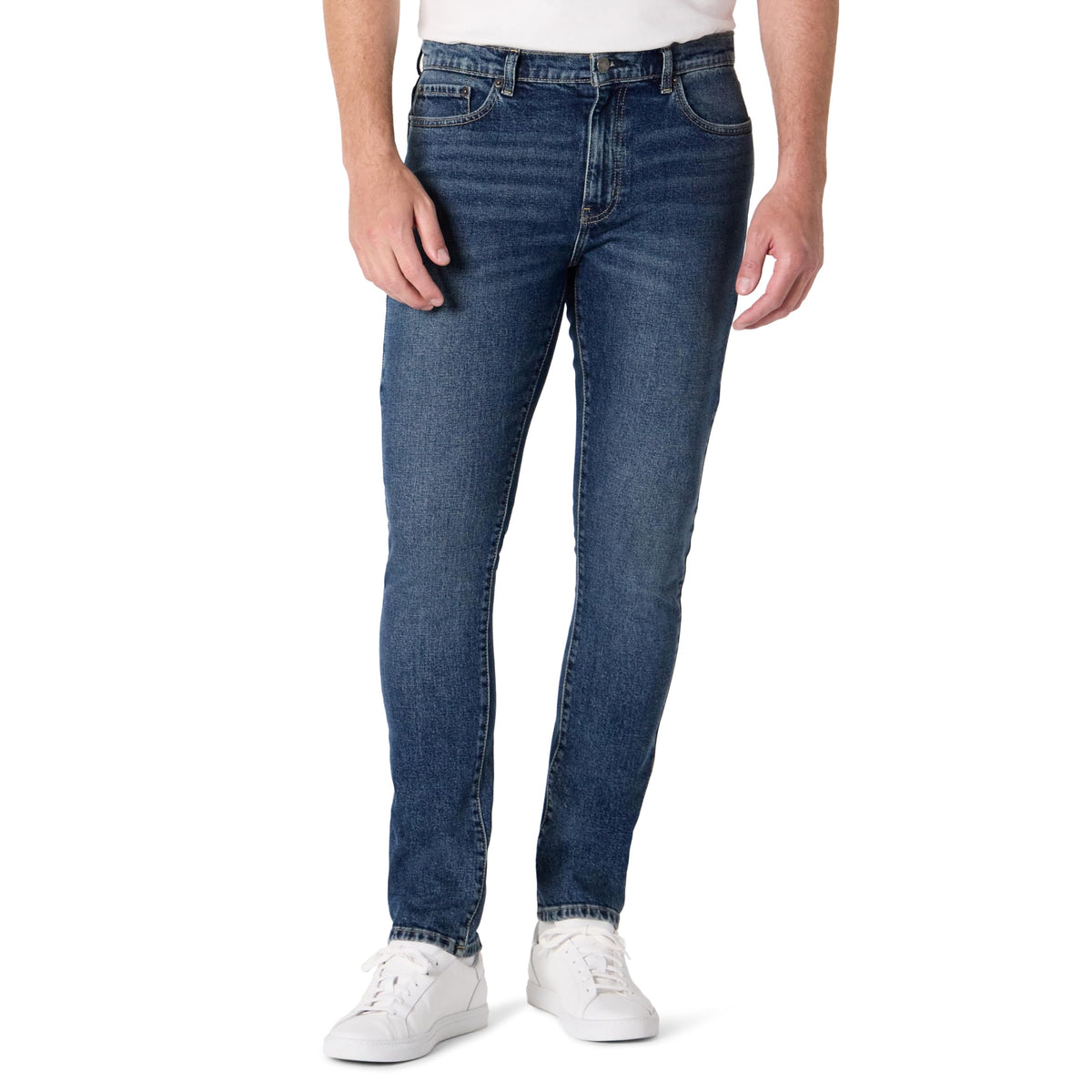 Amazon Essentials Men's Low Stretch Slim-Fit Jean, Tapered Leg, Vintage Inspired Midweight Denim
