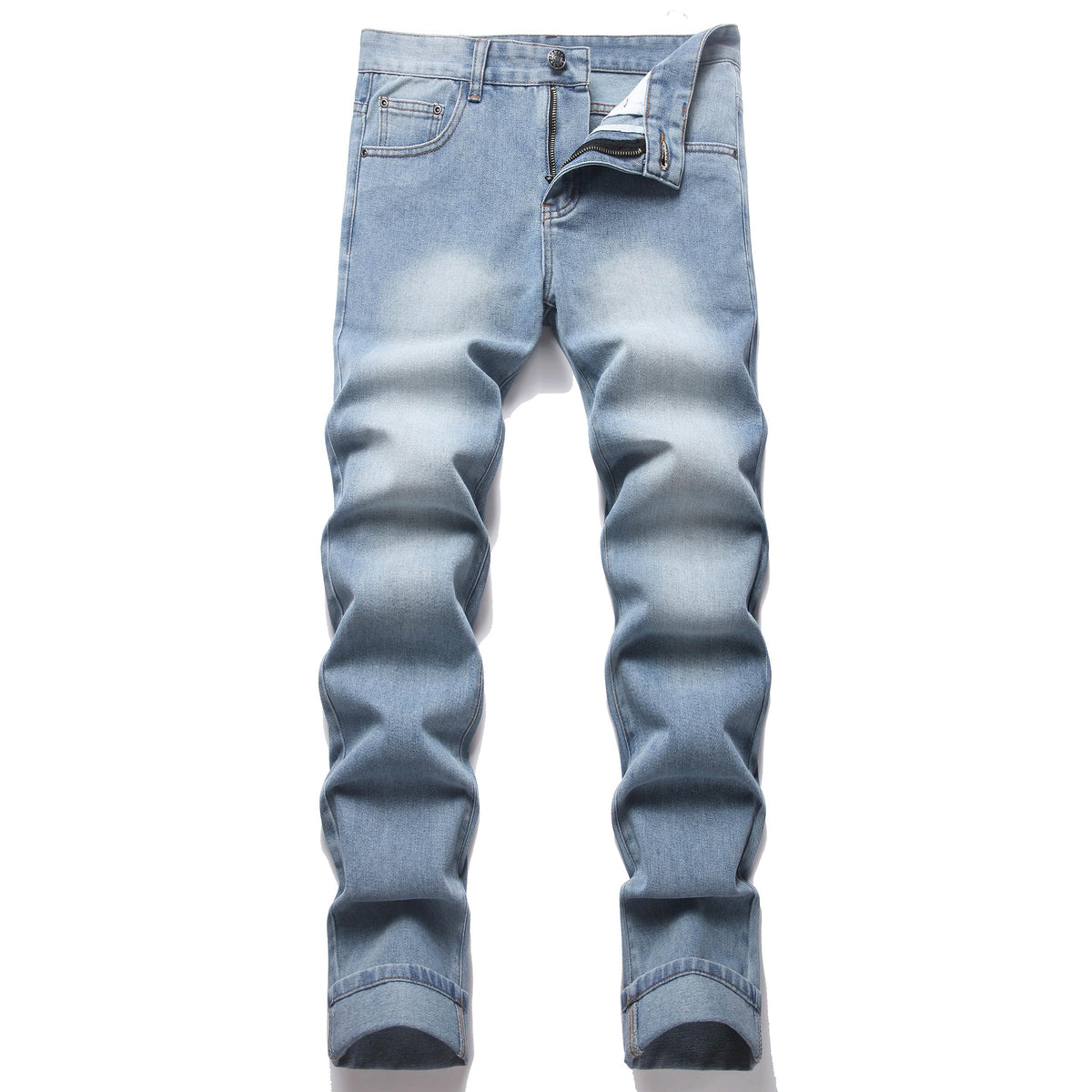 OIIIO Men's Ripped Slim Fit Straight Leg Jean Denim Pant