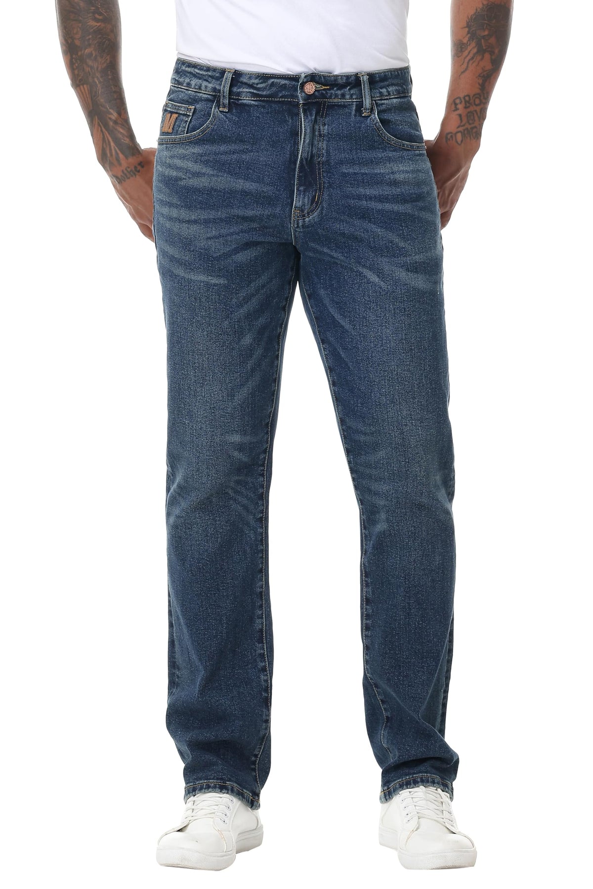 MZNBURAM Men's Stretch Relaxed Fit Straight-Leg Cotton Fashion Comfort Flex Waist Denim Pants Jeans