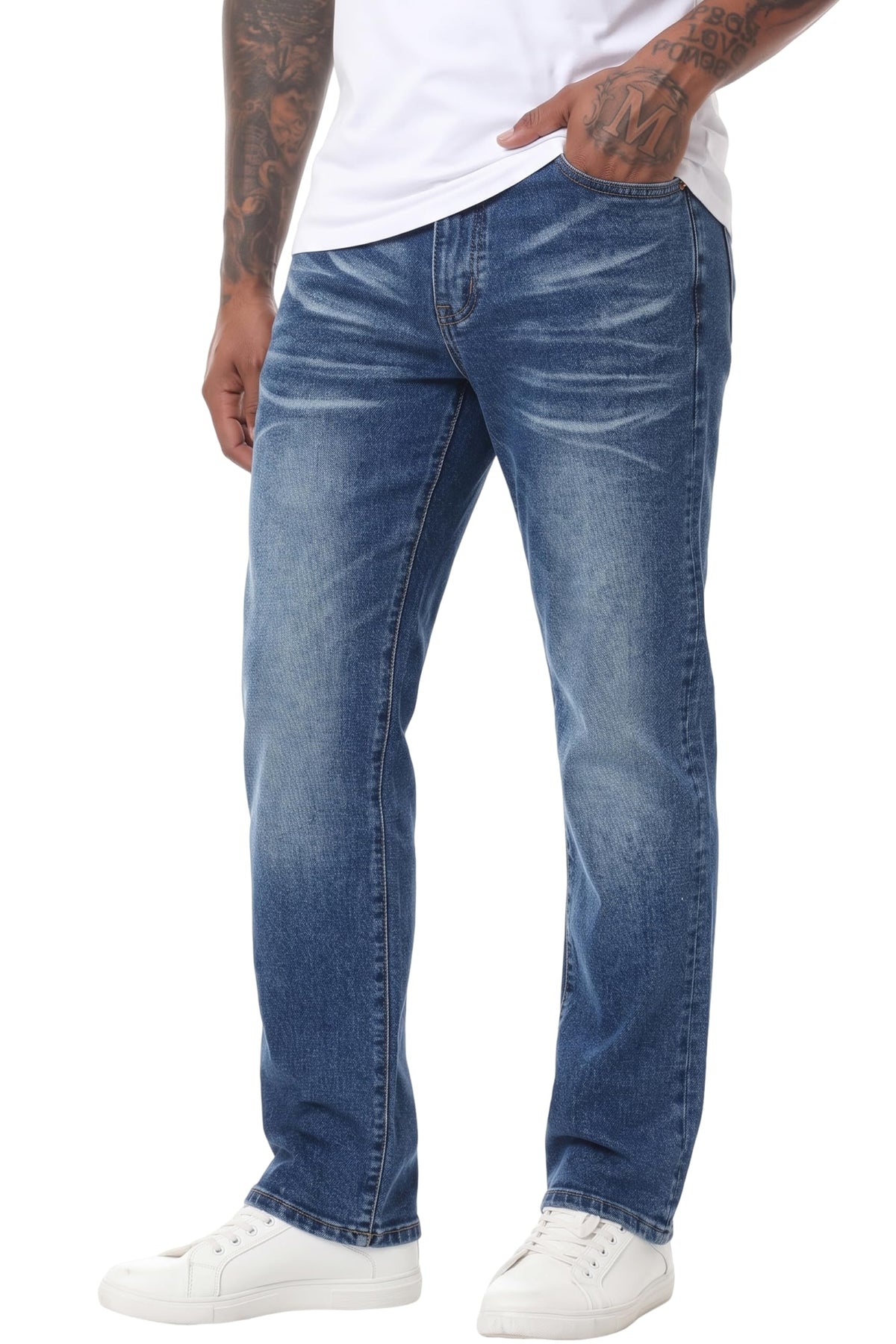 MZNBURAM Men's Stretch Relaxed Fit Straight-Leg Cotton Fashion Comfort Flex Waist Denim Pants Jeans