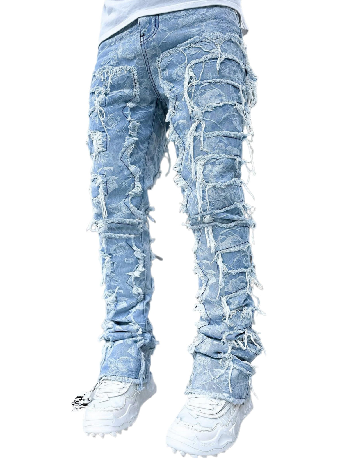 YEOU Men's Stacked Skinny Jeans - Y2K Harajuku Style Ripped Denim Pants with High Waist