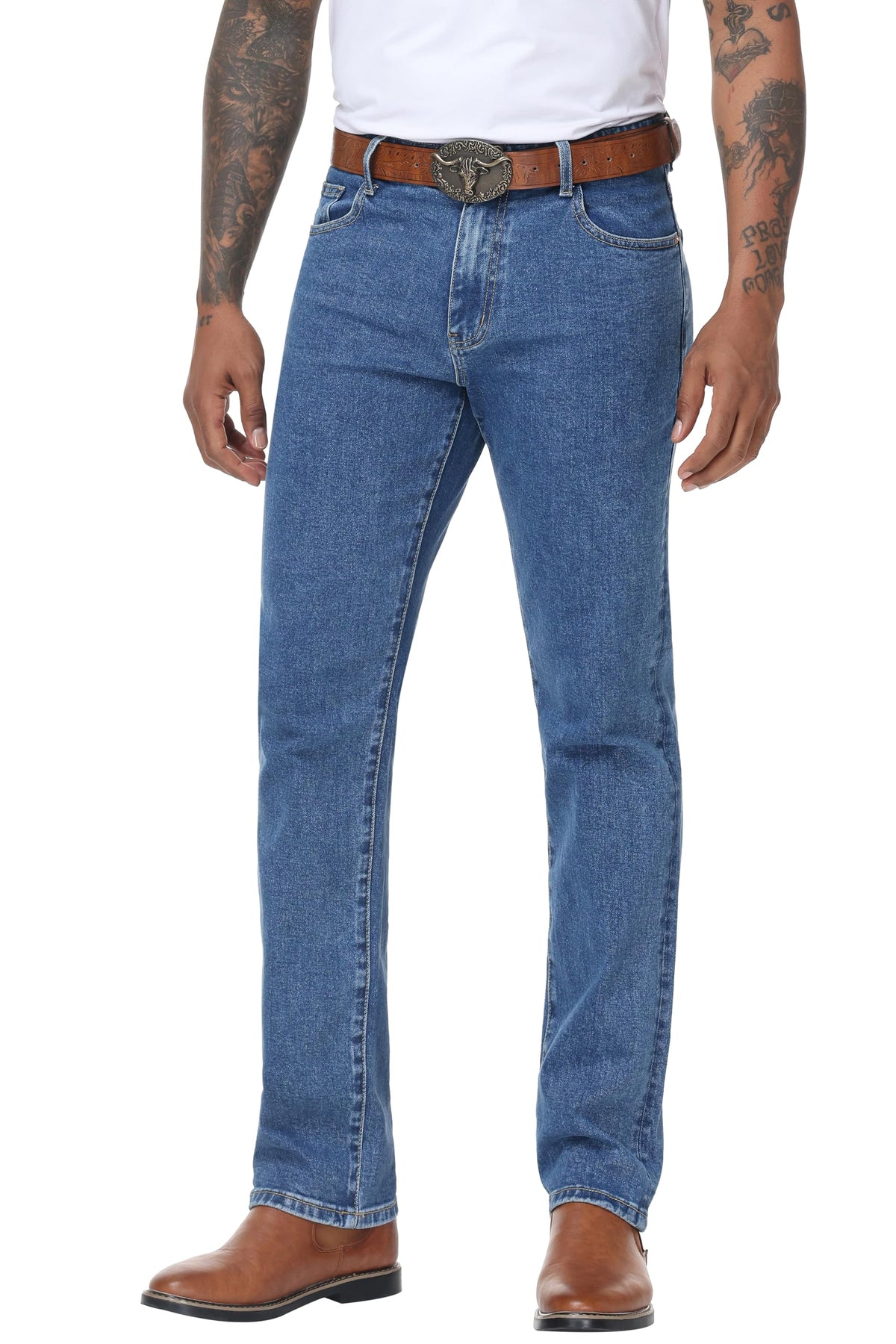MZNBURAM Men's Stretch Regular Fit Straight-Leg Jeans - Cowboy Cotton Fashion Comfort Flex Waist Denim Pants