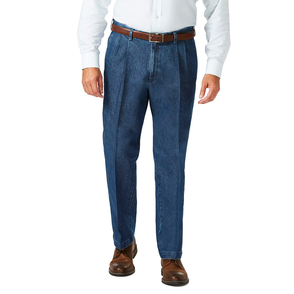 Haggar Men's Work To Weekend No Iron Denim Flat Front & Pleat Pant - Regular and Big & Tall Sizes