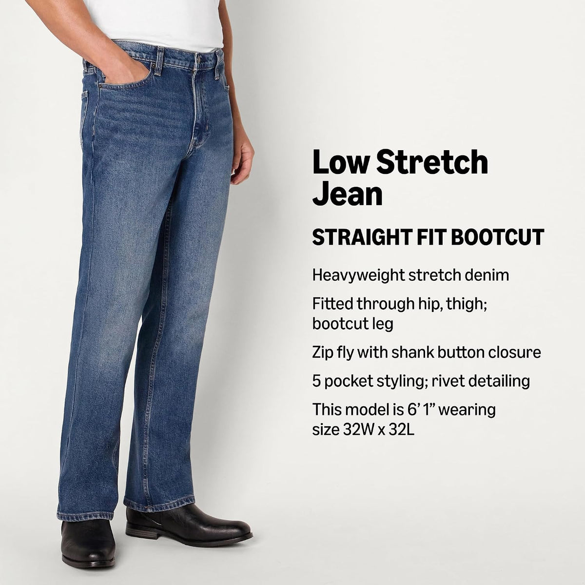 Amazon Essentials Men's Heavyweight Denim Straight-Fit Bootcut Jeans with 5 Pocket Styling, Zip Fly, Stretch