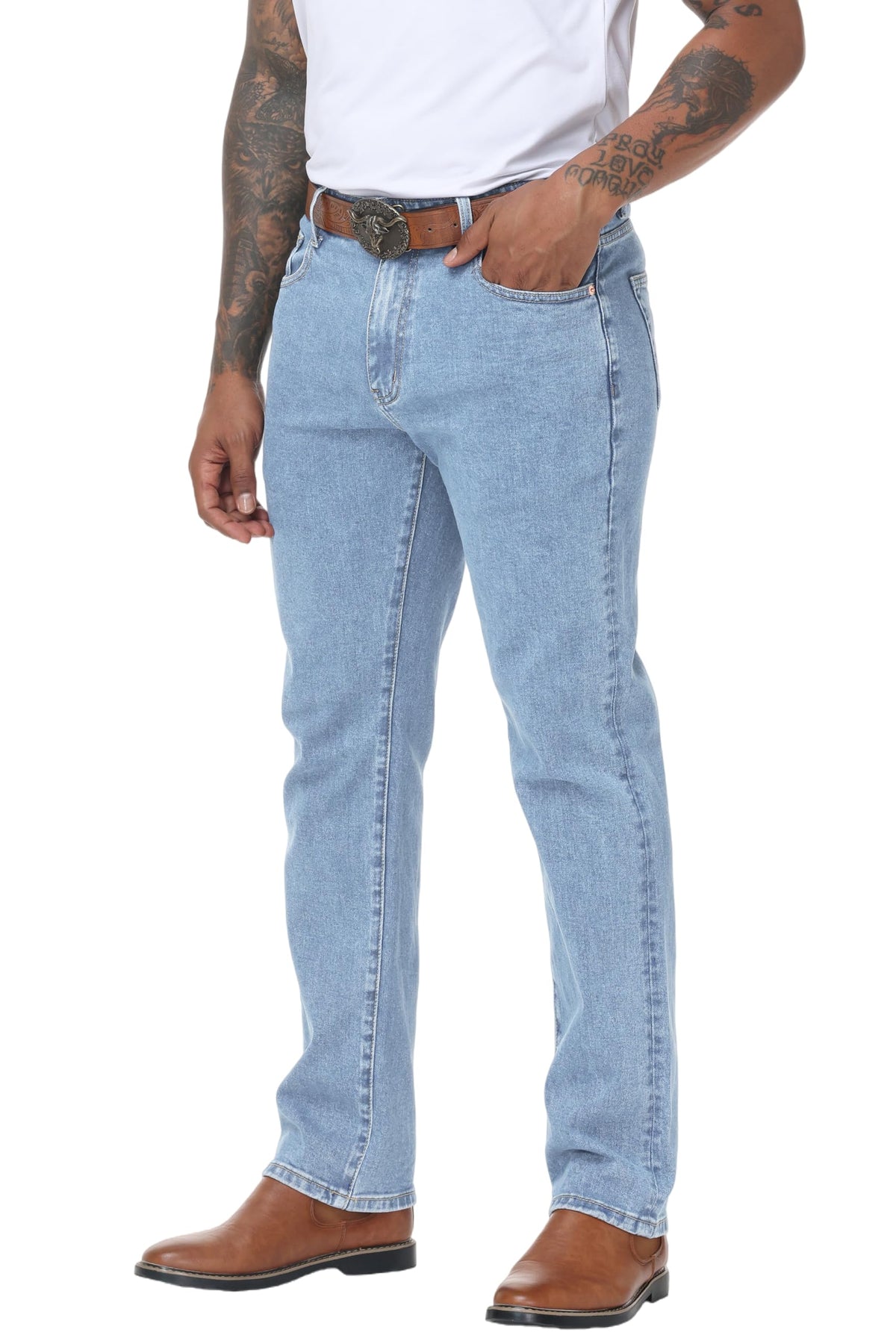 MZNBURAM Men's Stretch Regular Fit Straight-Leg Jeans - Cowboy Cotton Fashion Comfort Flex Waist Denim Pants