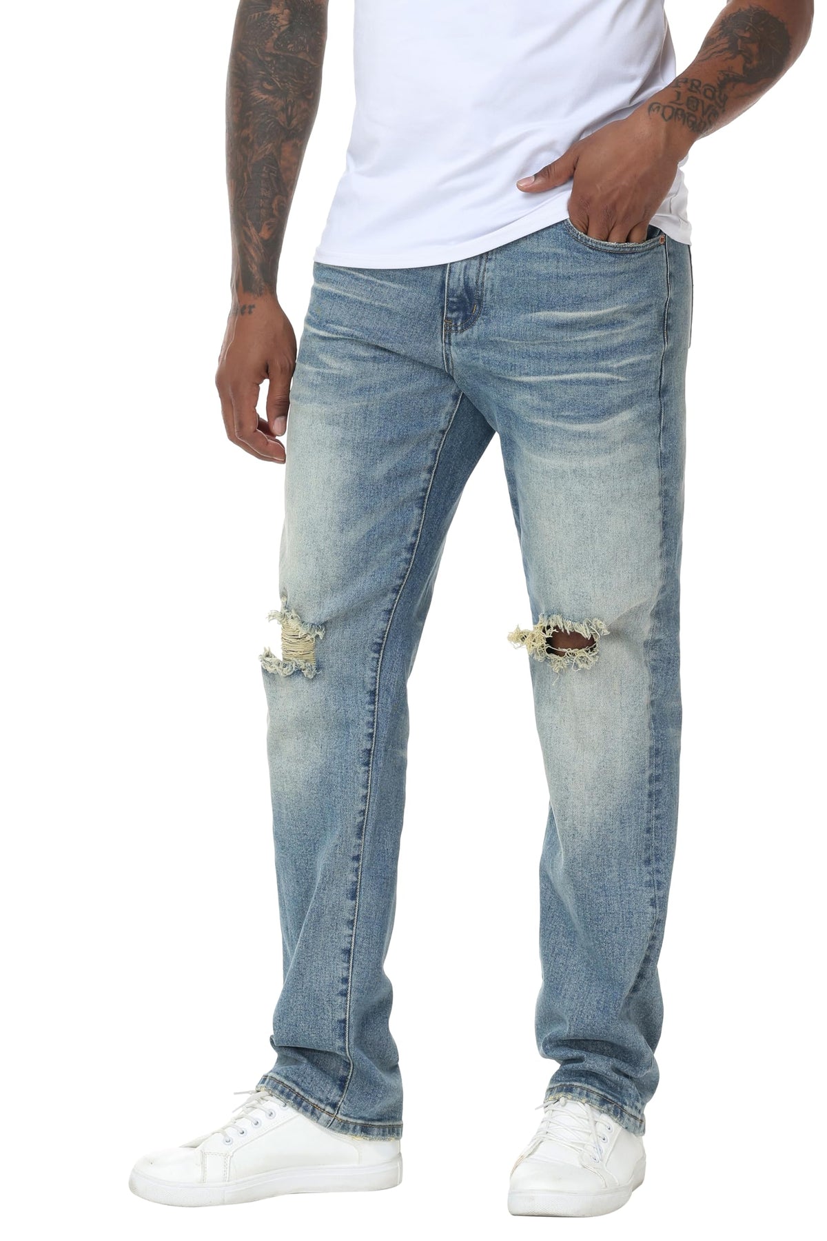 MZNBURAM Men's Stretch Relaxed Fit Straight-Leg Cotton Fashion Comfort Flex Waist Denim Pants Jeans