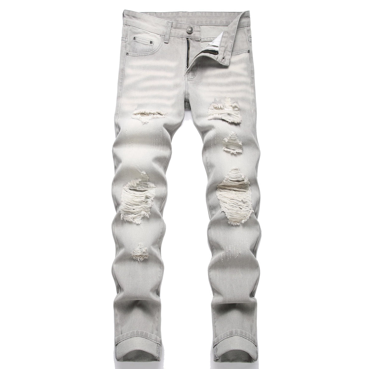 OIIIO Men's Ripped Slim Fit Straight Leg Jean Denim Pant