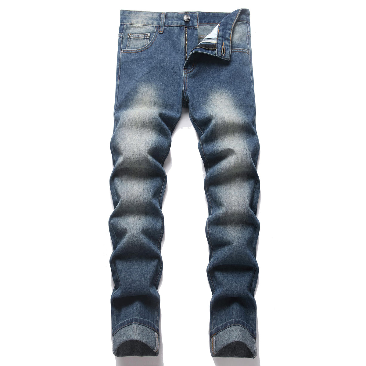 OIIIO Men's Ripped Slim Fit Straight Leg Jean Denim Pant