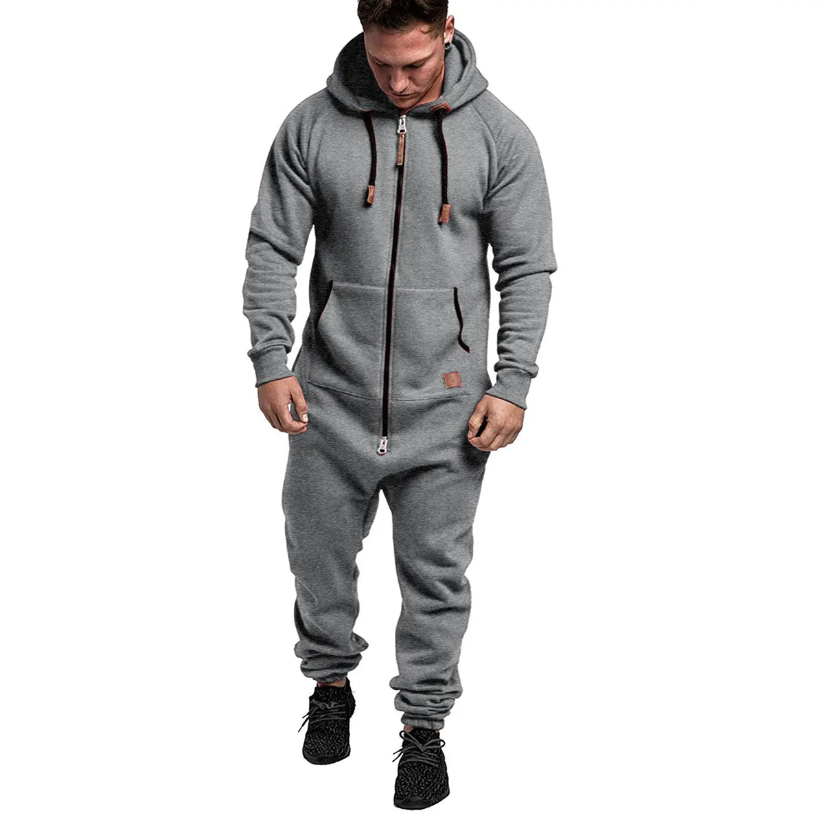Set of 1 - Men's Hooded Fleece Lined Jumpsuit, Long Sleeve Full Zip Jumpsuit with Kangaroo BagGift