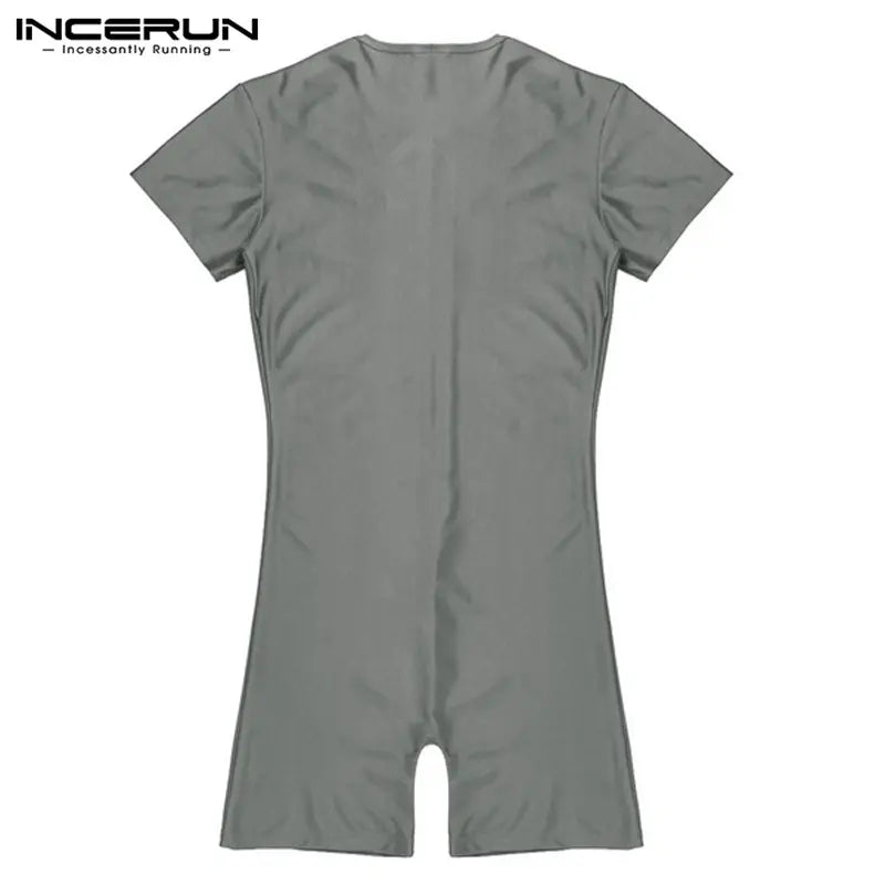 INCERUN Men's Basics Short-Sleeve Velvet Fabric Overalls Jumpsuit - Menswear Comfortable Stretch Sleepwear, Men's Home Loungewear Leotard
