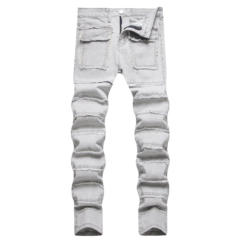 JUNBAOSS 2026 Fashion Mens Slim Fit Stretch Jeans Ripped Skinny Jeans for Men, Distressed Straight Leg Casual Comfort Flex Waist Denim Pants, Menswear Classic Street Style Cotton Fabric Jean Natural Hipster Personalized Stylish Trouser Jeans with Pockets