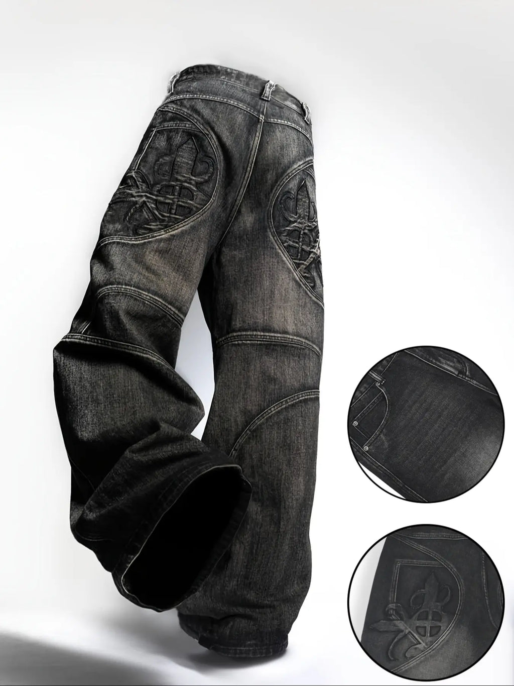 Loose Fit Men's Jeans, High Street Loose, Street Style Pattern Print, Cool and Trendy Denim Jeans, Comfortable Casual Wear, Fashionable Menswear