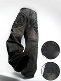 Loose Fit Men's Jeans, High Street Loose, Street Style Pattern Print, Cool and Trendy Denim Jeans, Comfortable Casual Wear, Fashionable Menswear