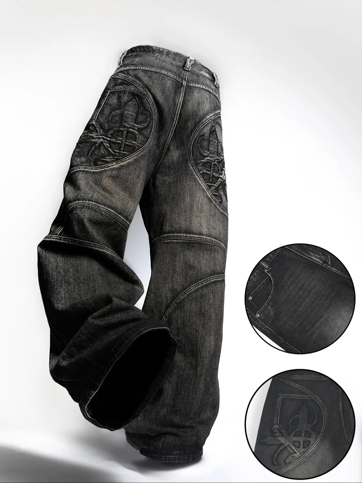 Loose Fit Men's Jeans, High Street Loose, Street Style Pattern Print, Cool and Trendy Denim Jeans, Comfortable Casual Wear, Fashionable Menswear