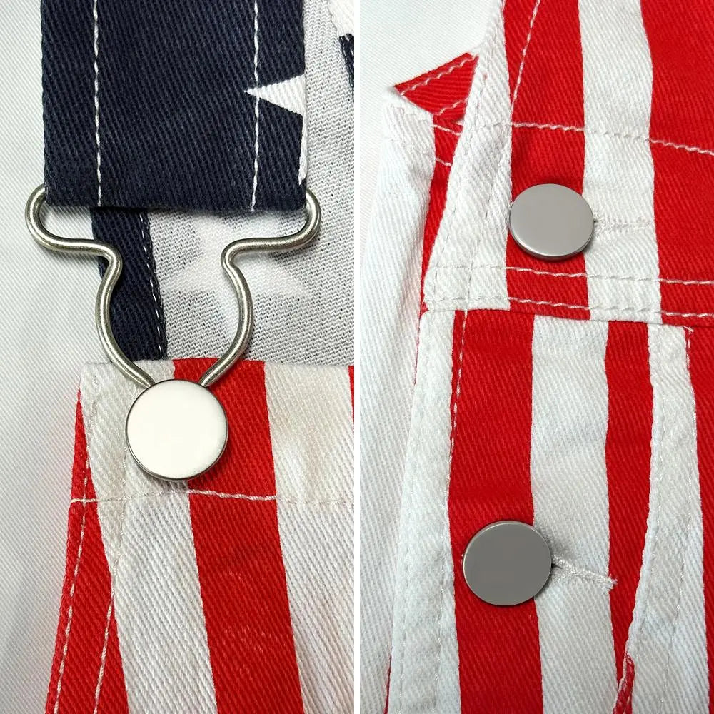 Bindefon 4th of July Denim Overalls with Printed American Flag Coveralls with Bibs for Men Menswear