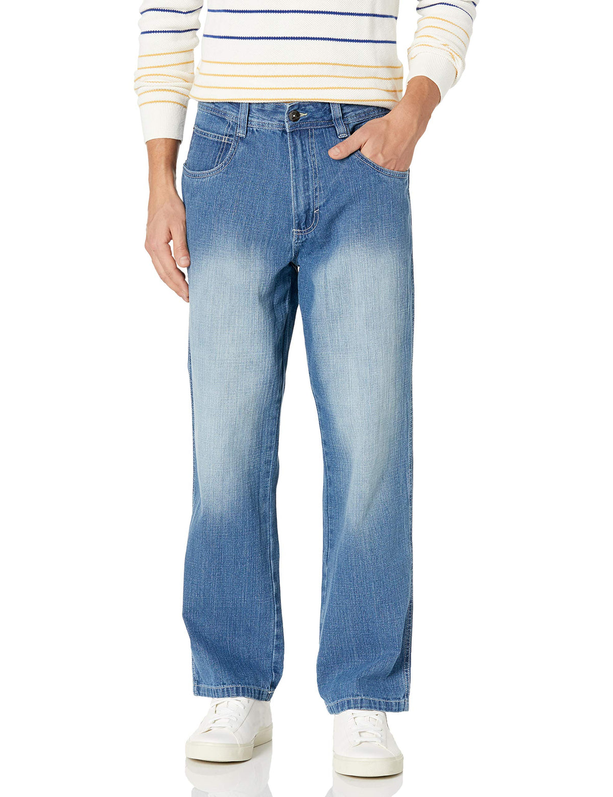 Southpole Mens Mid Rise Stretchable Straight Relaxed Fit Cross Hatch Denim Pants