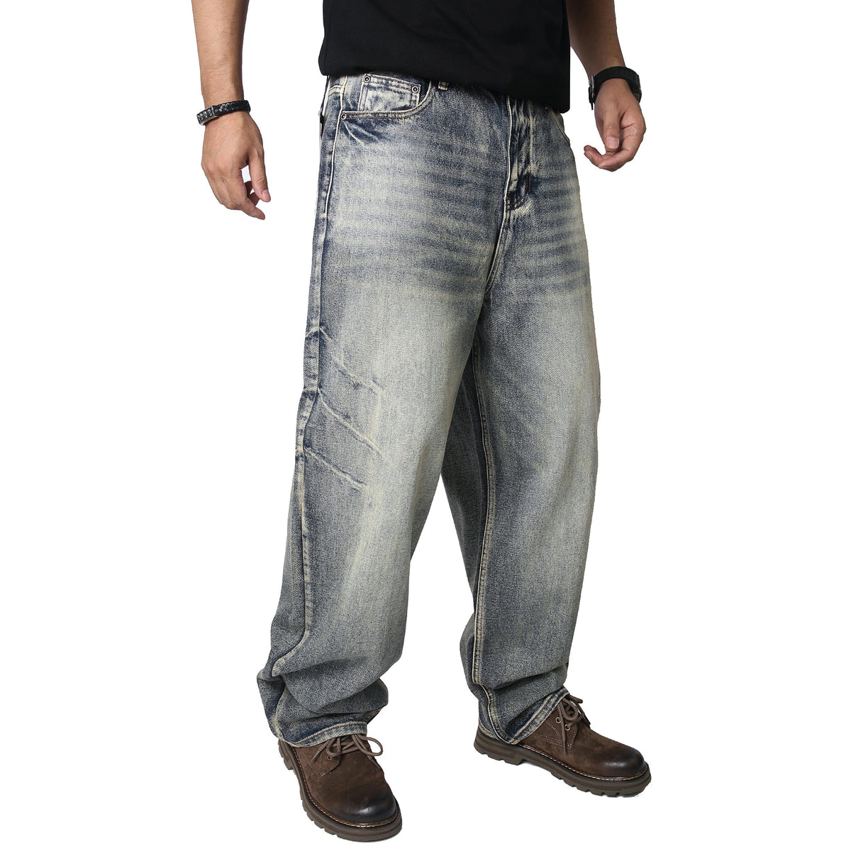 AITITIA Men's Wash Wide Leg Baggy Jeans
