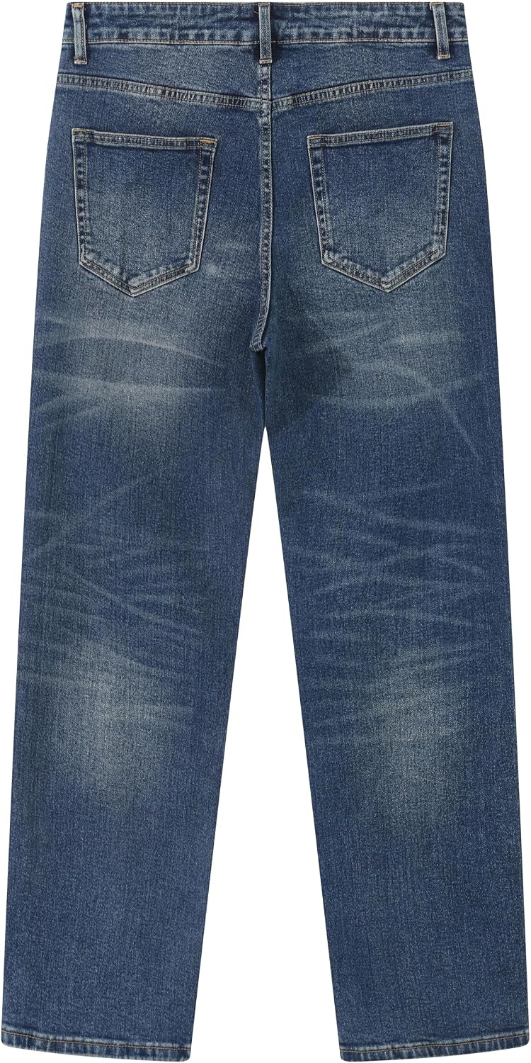 MZNBURAM Men's Stretch Relaxed Fit Straight-Leg Cotton Fashion Comfort Flex Waist Denim Pants Jeans