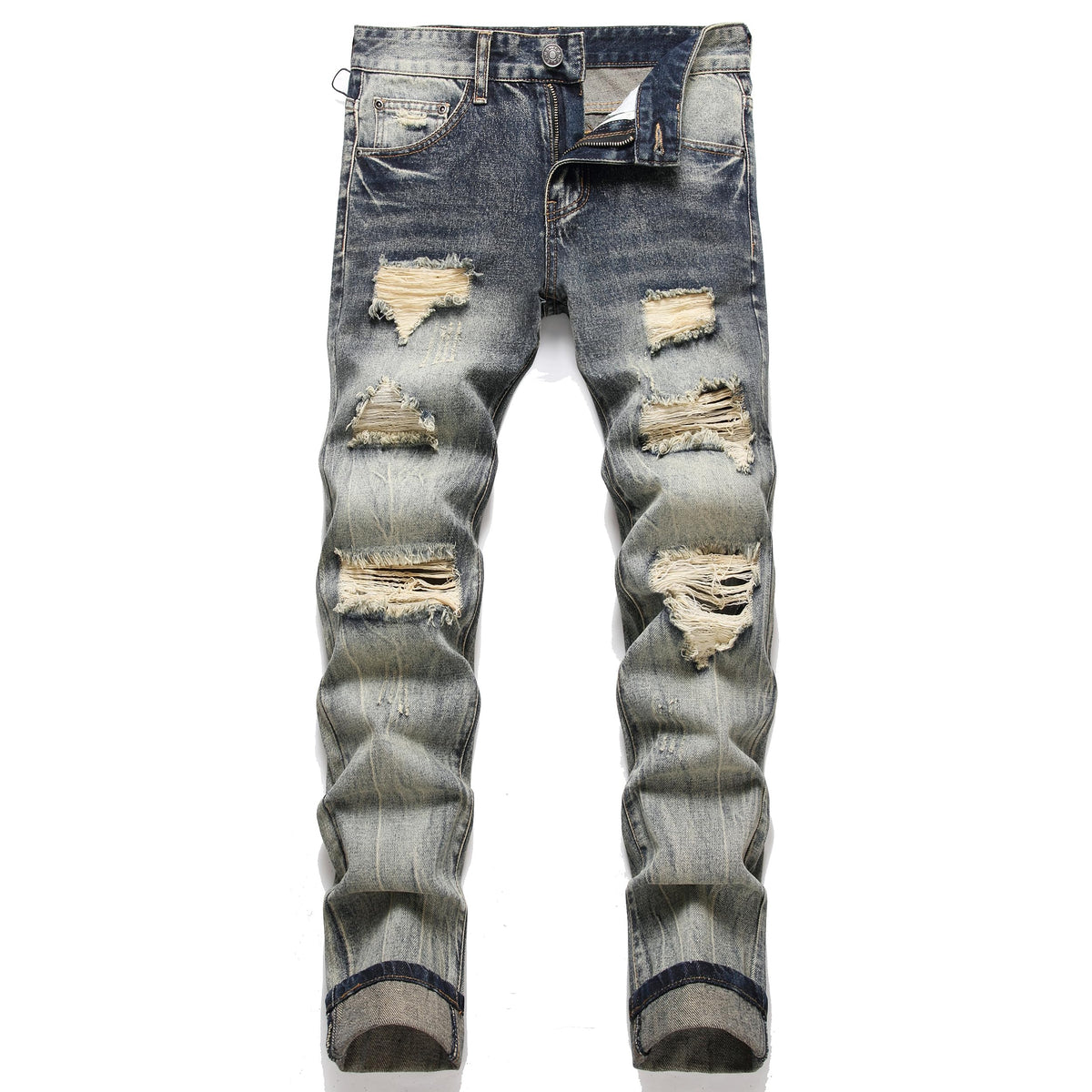 AITITIA Men's Ripped Regular Fit Jeans