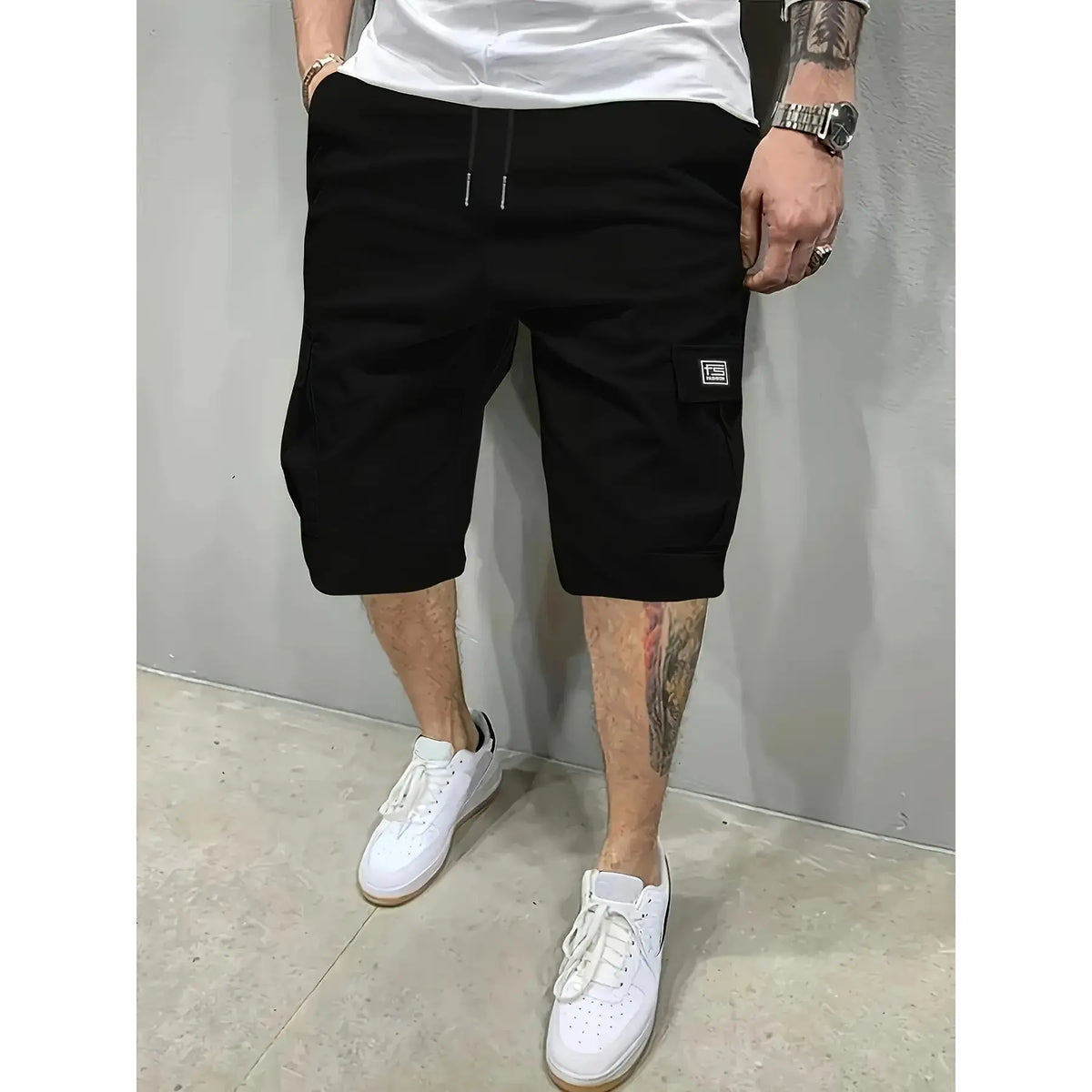 3-Piece Men's Shorts Set - Brown Black & Green - Slanted Pockets - 3-Piece Bottoms for Everyday Use Menswear Overalls shorts men ,Perfect for Street Style, Skateboarding, and Camping