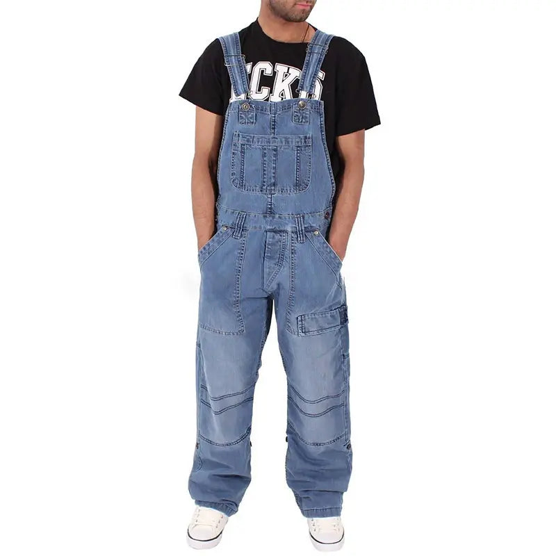 Men's Ripped and Distressed Denim Jumpsuit with Suspenders - Vintage Stylish Menswear, Versatile Wear for Casual Daily Use, Pair with Sneakers & T-Shirt