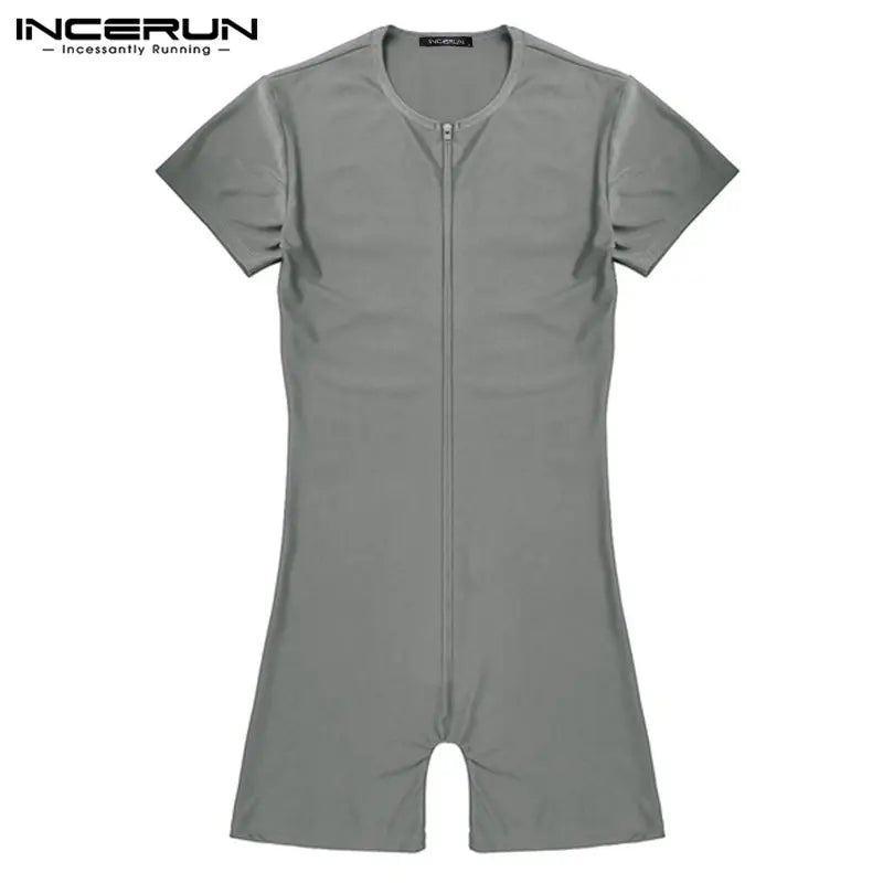 INCERUN Men's Basics Short-Sleeve Velvet Fabric Overalls Jumpsuit - Menswear Comfortable Stretch Sleepwear, Men's Home Loungewear Leotard
