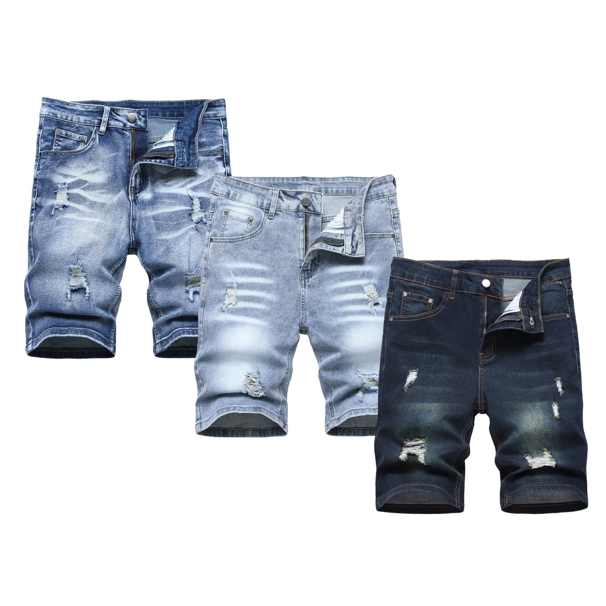 JUNBAOSS Men's MultiPack Slim Fit Stretch Denim ShortsRipped Skinny Jean Shorts for Men, Distressed FashionStraight Comfort Flex Waist Short Denim Jean, MenswearClassic Street Style Cotton Fabric Jean Natural HipsterPersonalized Stylish Jeans with Pockets