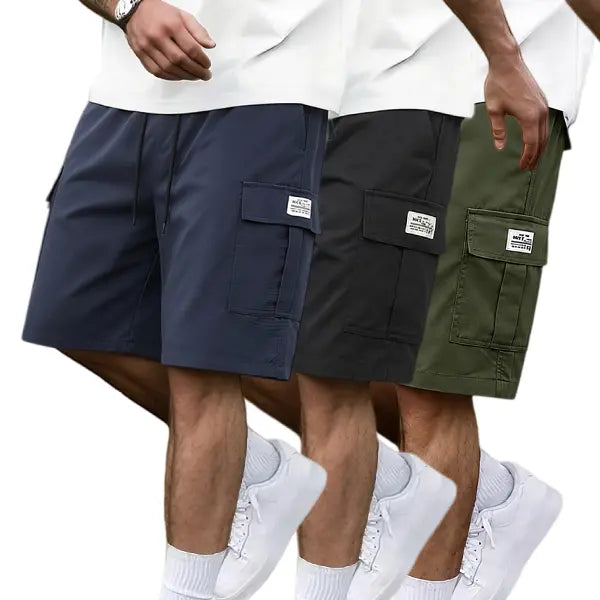 Men's Plus Size 3-Piece Plain Shorts Set - Earth Yellow, Black, Gray, Blue, Knee Length, Polyester, Slanted Pockets, Menswear, Sportswear, Activewear, Athletic, Versatile Casual Summer Outing & Travel Wear